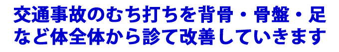 交通事故のむち打ちを背骨・骨盤・足など体全体から診て改善していきます