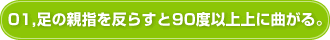 01,足の親指を反らすと90度以上上に曲がる。