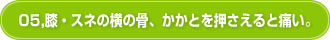 05,膝・スネの横の骨、かかとを押さえると痛い。